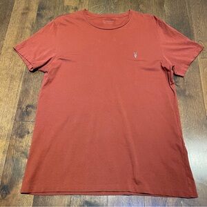 Men’s AllSaints Brick Red Crewneck T Shirt with Ramskull Logo Size L
